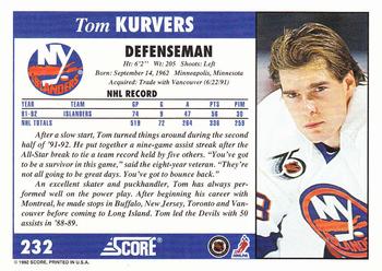 1992-93 Score #232 Tom Kurvers Back