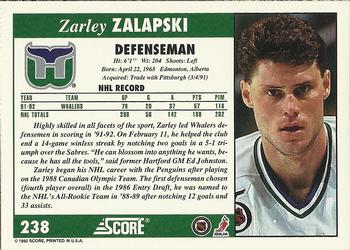 1992-93 Score #238 Zarley Zalapski Back