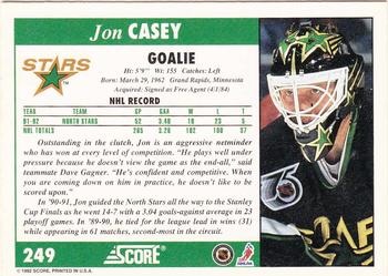 1992-93 Score #249 Jon Casey Back