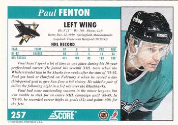 1992-93 Score #257 Paul Fenton Back