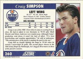 1992-93 Score #260 Craig Simpson Back