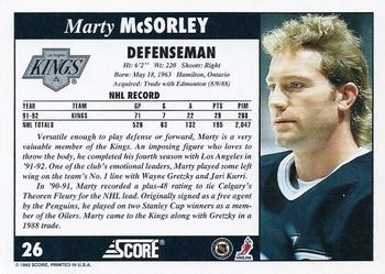 1992-93 Score #26 Marty McSorley Back