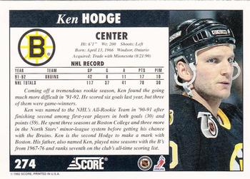 1992-93 Score #274 Ken Hodge Back