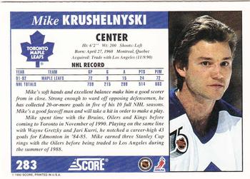 1992-93 Score #283 Mike Krushelnyski Back
