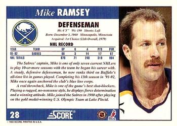 1992-93 Score #28 Mike Ramsey Back