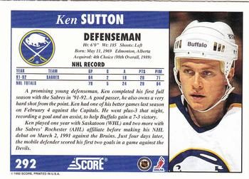 1992-93 Score #292 Ken Sutton Back