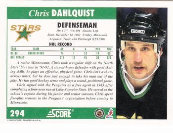 1992-93 Score #294 Chris Dahlquist Back