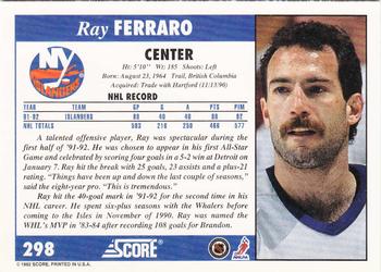 1992-93 Score #298 Ray Ferraro Back