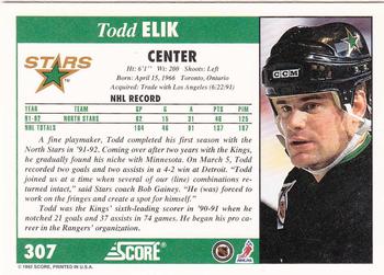 1992-93 Score #307 Todd Elik Back