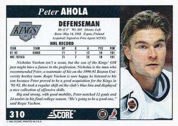 1992-93 Score #310 Peter Ahola Back