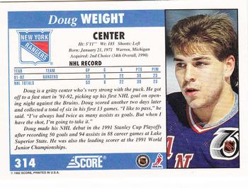 1992-93 Score #314 Doug Weight Back