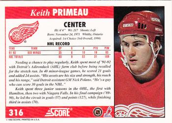 1992-93 Score #316 Keith Primeau Back