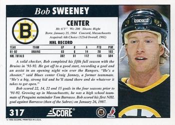 1992-93 Score #317 Bob Sweeney Back