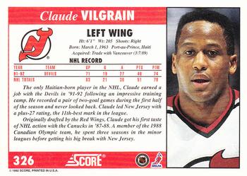1992-93 Score #326 Claude Vilgrain Back