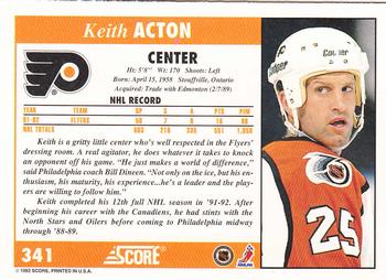 1992-93 Score #341 Keith Acton Back