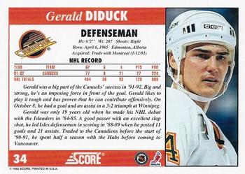 1992-93 Score #34 Gerald Diduck Back