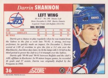 1992-93 Score #36 Darrin Shannon Back