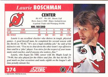 1992-93 Score #374 Laurie Boschman Back