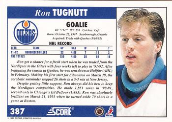 1992-93 Score #387 Ron Tugnutt Back