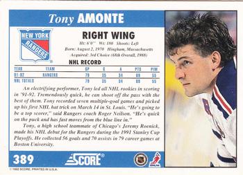 1992-93 Score #389 Tony Amonte Back