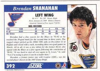 1992-93 Score #392 Brendan Shanahan Back