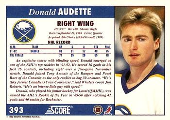 1992-93 Score #393 Donald Audette Back