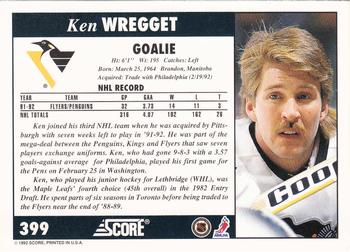 1992-93 Score #399 Ken Wregget Back