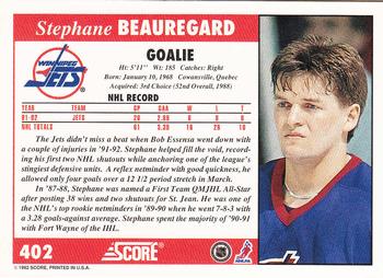 1992-93 Score #402 Stephane Beauregard Back