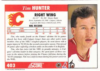 1992-93 Score #403 Tim Hunter Back