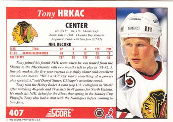 1992-93 Score #407 Tony Hrkac Back