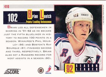 1992-93 Score #416 Brian Leetch Back