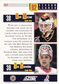 1992-93 Score #417 Tim Cheveldae / Kirk McLean Back