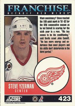 1992-93 Score #423 Steve Yzerman Back
