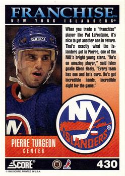 1992-93 Score #430 Pierre Turgeon Back