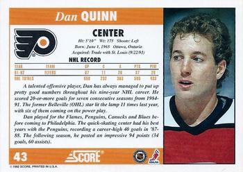 1992-93 Score #43 Dan Quinn Back
