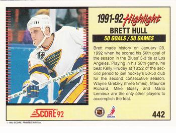 1992-93 Score #442 Brett Hull Back