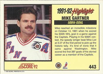 1992-93 Score #443 Mike Gartner Back