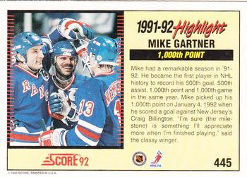 1992-93 Score #445 Mike Gartner Back