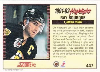 1992-93 Score #447 Ray Bourque Back