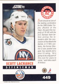 1992-93 Score #449 Scott Lachance Back