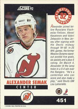 1992-93 Score #451 Alexander Semak Back