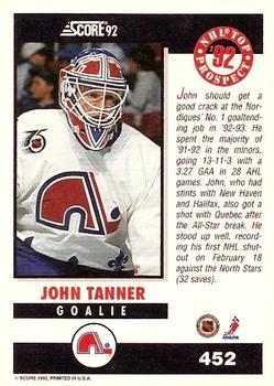 1992-93 Score #452 John Tanner Back