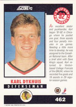 1992-93 Score #462 Karl Dykhuis Back