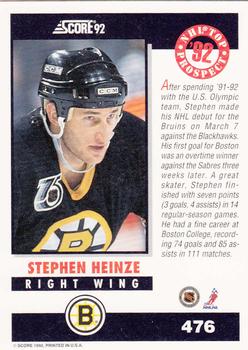 1992-93 Score #476 Steve Heinze Back