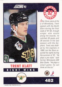 1992-93 Score #482 Trent Klatt Back