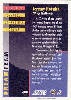 1992-93 Score #499 Jeremy Roenick Back