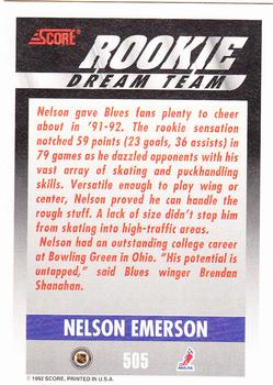 1992-93 Score #505 Nelson Emerson Back