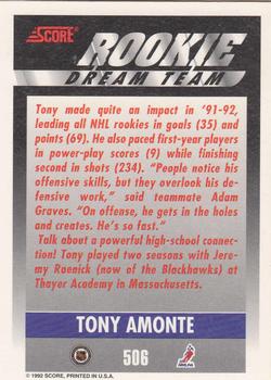 1992-93 Score #506 Tony Amonte Back