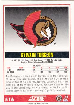1992-93 Score #516 Sylvain Turgeon Back