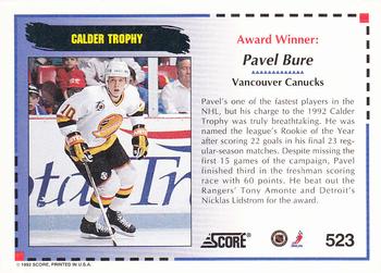 1992-93 Score #523 Pavel Bure Back